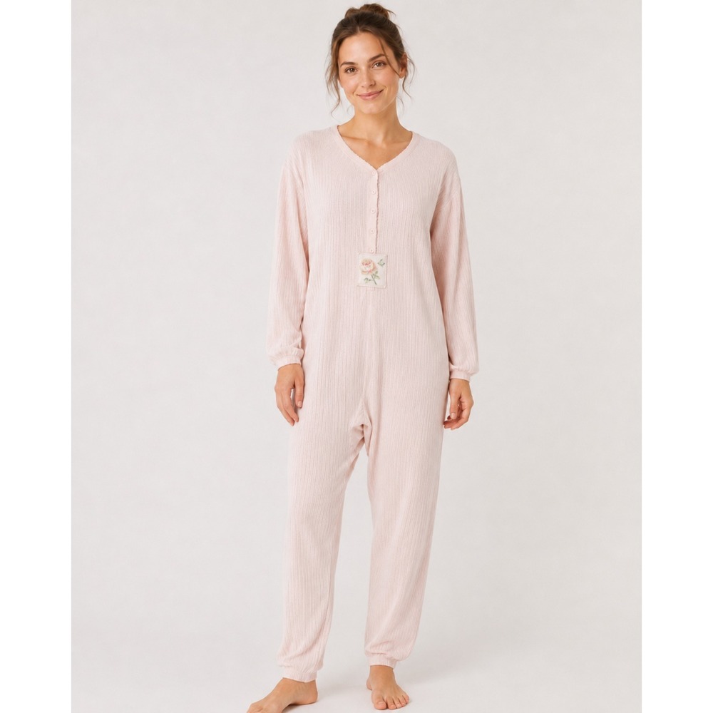 Vintage Victoria's Secret One Piece Pajamas XS‎ Pink Thermal Pockets Country